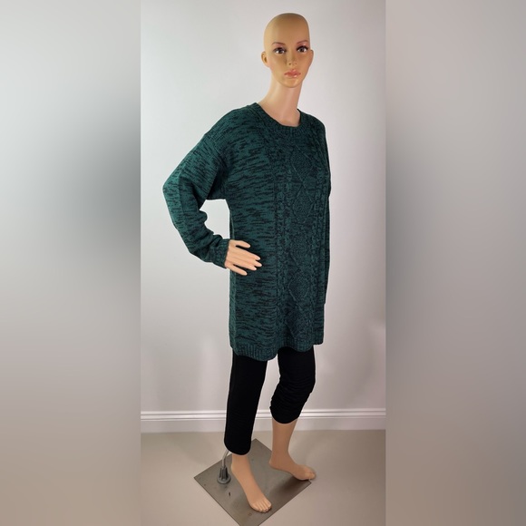 Green and Grey Marle Cable Knit Crewneck Sweater Dress - Picture 6 of 11
